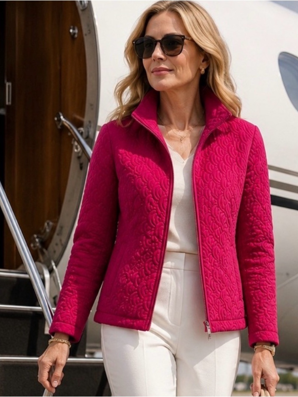 Fuchsia Quilted Zip-Front Jacket